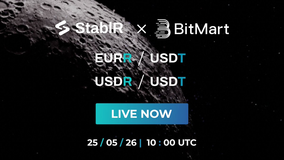 StablRUSD's tweet image. 🚀 $USDR &amp;amp; #EURR are LIVE on @BitMartExchange!🚀
💵 USDR / USDT: tinyurl.com/BitMart-USDR-T 
💶 EURR / USDT: tinyurl.com/BitMart-EURR-T
✅ Transparent. Secure. Compliant. Seamless.
💸 Start your trading journey on BitMart.com!
🔍 More: StablR.com | @StablREuro