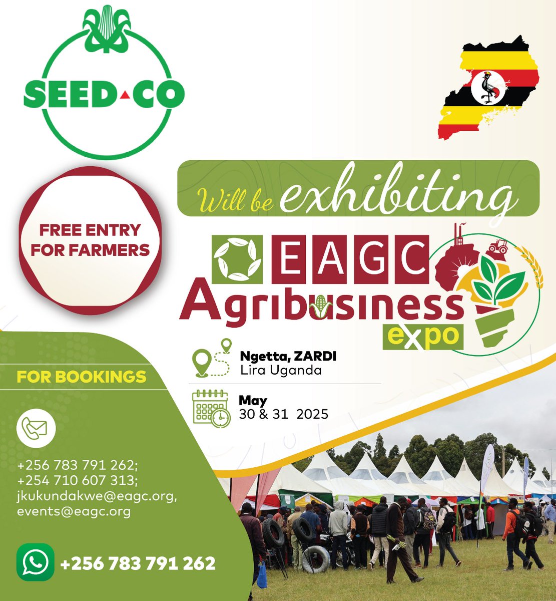 Seed Co Group is gearing up for the EAGC expo, scheduled for this Friday at Ngetta ZARDI. High-yielding seed varieties will be displayed for farmers and agro-entrepreneurs.

Do not miss out, see you in Lira!
 
#EAGCExpoUganda #SustainableAgriculture #Wealthcreation #Graintrade