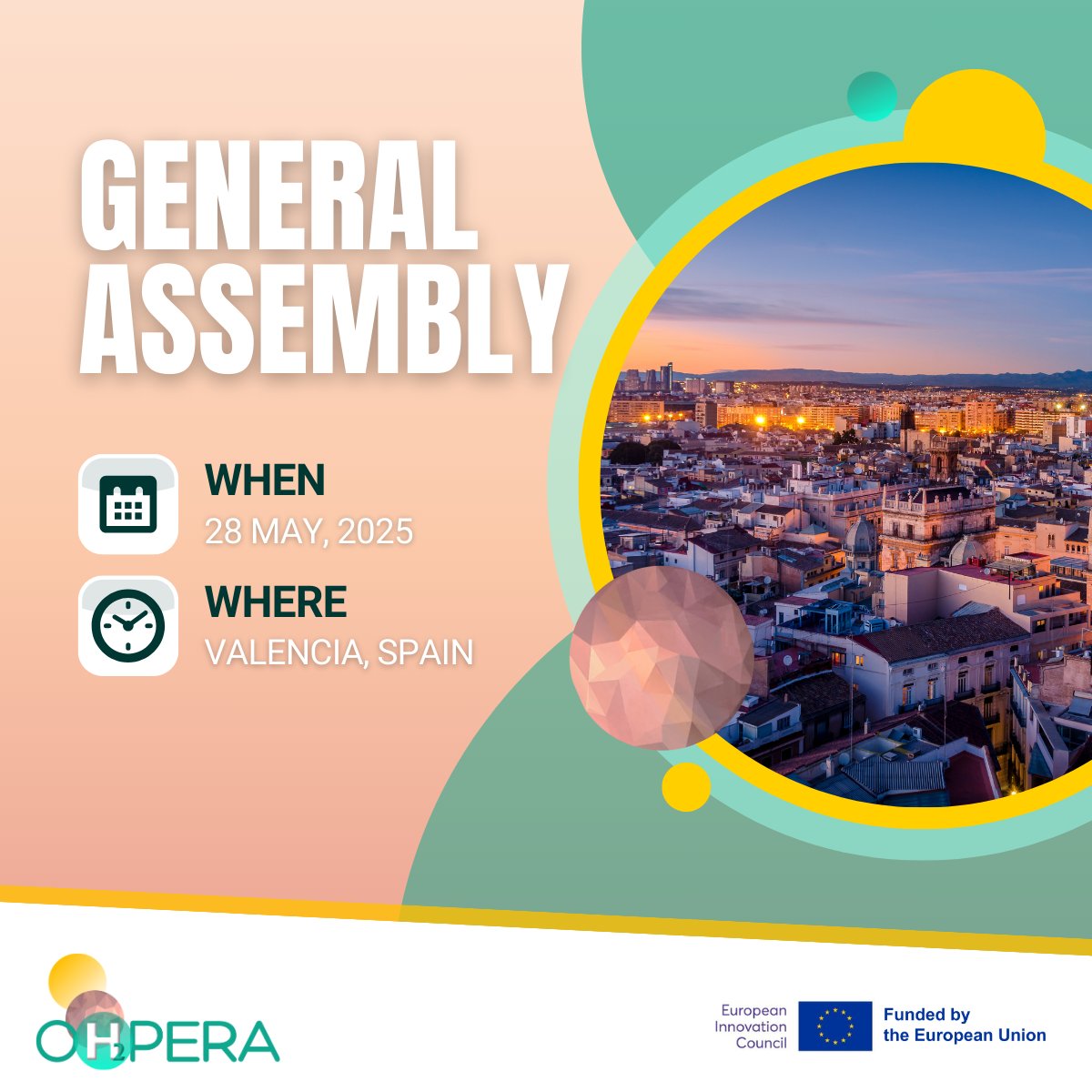 📢Tomorrow, the OHPERA consortium gathers in beautiful Valencia for our next General Assembly, celebrating 2 and a half years of progress toward reshaping the future of green hydrogen.

Stay tuned for live updates from the meeting!

📍 Valencia | 28 May 2025
