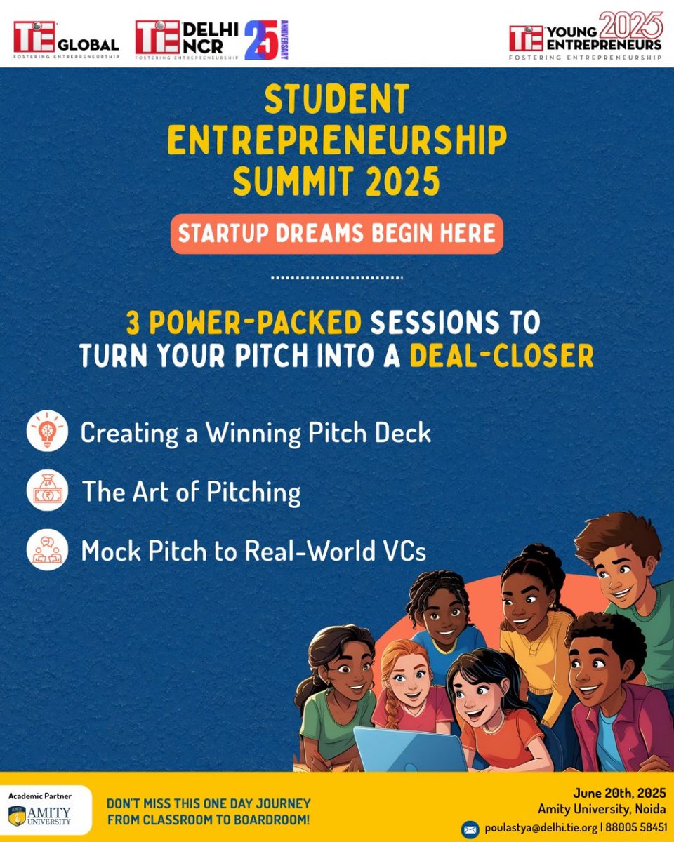 🎙 Student Entrepreneurs — Your Big Break Starts Here!
Have a startup idea brewing? It’s time to pitch it like a pro. 💡🔥

The Art &amp; Science of Startup Pitching
💼 Build a pitch deck that wows
🎤 Nail your pitch with storytelling skills
🚀 Present your idea to real VCs — not