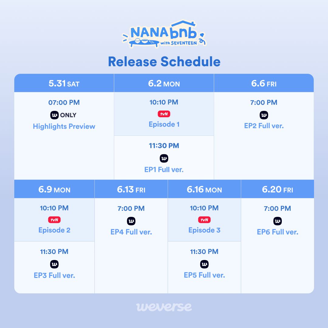 📌When will the <NANA bnb with SEVENTEEN> FULL VOD be released on Weverse?  📌What is the difference between the FULL VOD released only on Weverse and  the broadcast version? 📌What are the