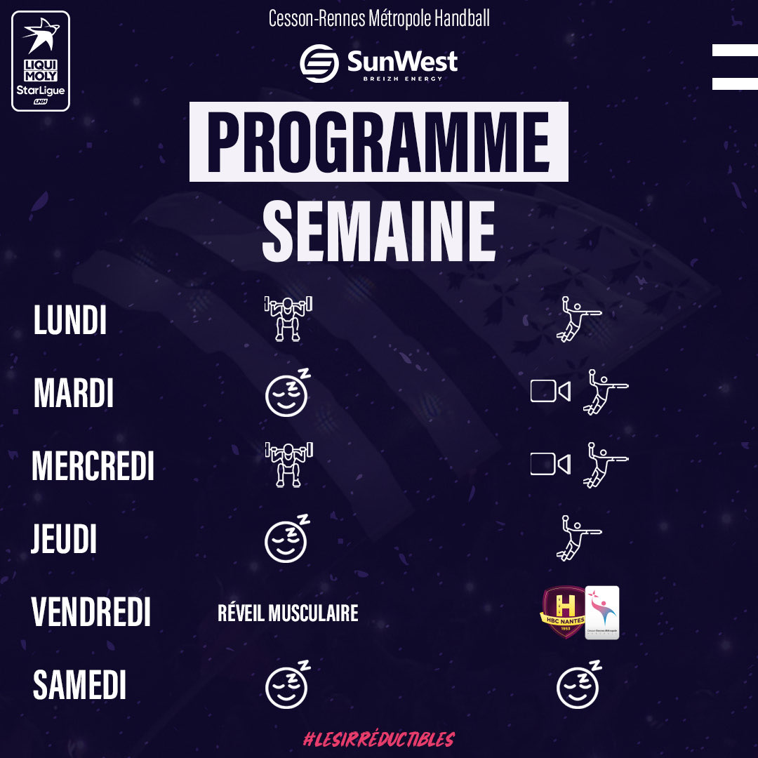 𝗣𝗥𝗢𝗚𝗥𝗔𝗠𝗠𝗘 𝗗𝗘 𝗟𝗔 𝗦𝗘𝗠𝗔𝗜𝗡𝗘 présenté par Sunwest 🗓

Semaine de derby, avec un court déplacement à la H Arena vendredi chez le voisin nantais ⚔️

#LesIrréductibles 🔵⚪️