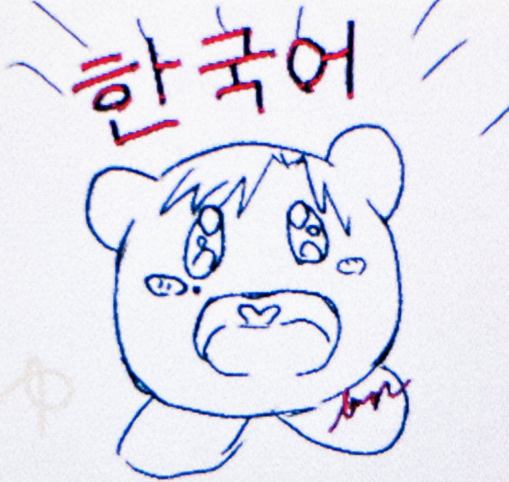 韓国語わからんちんなのにスペースに1度入ったことがあったんだけど分からない〜😢😢😢って思って退出したんだけど、向こうの人も同じように思ってるようでカービィみたいに言語吸い込んで勉強したいよね 