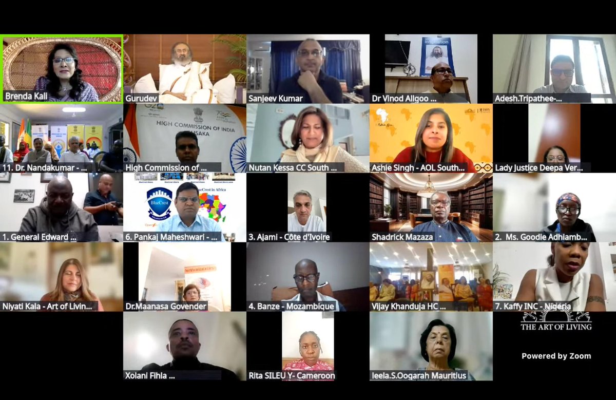 Gurudev's tweet image. Led the #AfricaDay2025 meditation and hosted a Q&amp;amp;A session for dignitaries, diplomats and leaders from 13+ nations. Explored solutions to accelerate progress and strengthen peace across the continent. Over 2.5 million people participated in the #iMeditateAfrica campaign.