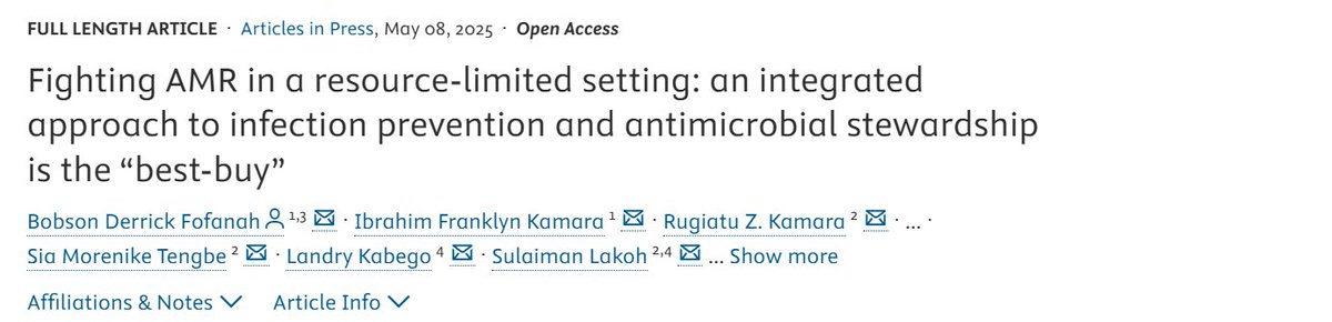 📚 Today's #MondayRead: A new study explores how Sierra Leone hospitals are addressing #AMR by integrating infection prevention &amp; antimicrobial stewardship.

🏥 Surveys in 12 hospitals reveal IPC exists, but AMS is lagging, only 25% had AMS committees.

🔧 The authors recommend