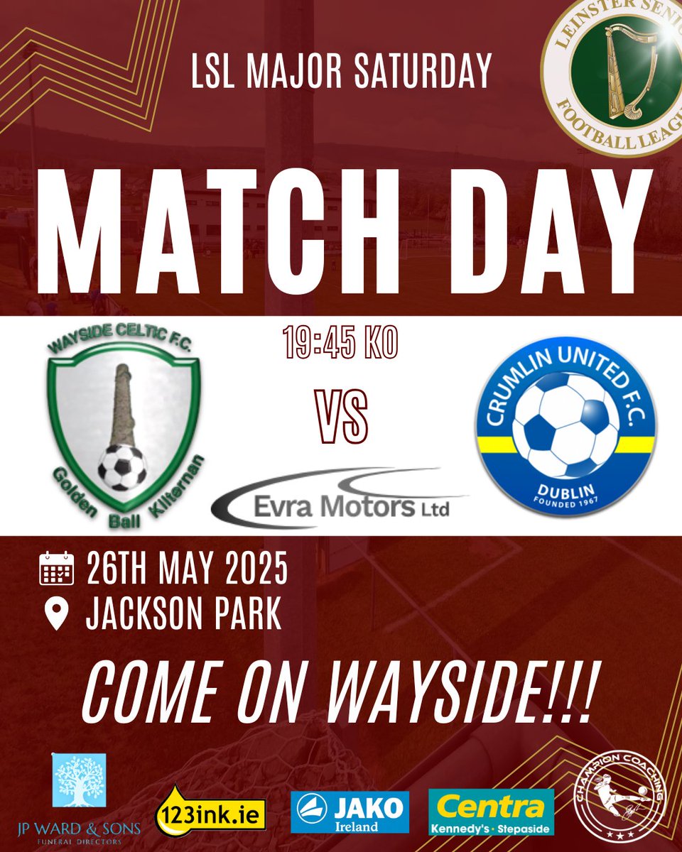 MATCH DAY | Major Saturday 

The penultimate game of an up and down season for Dan O'Connors men as Wayside hosts Crumlin looking to finish the season positively

All support welcome, come on Wayside 🟢⚪