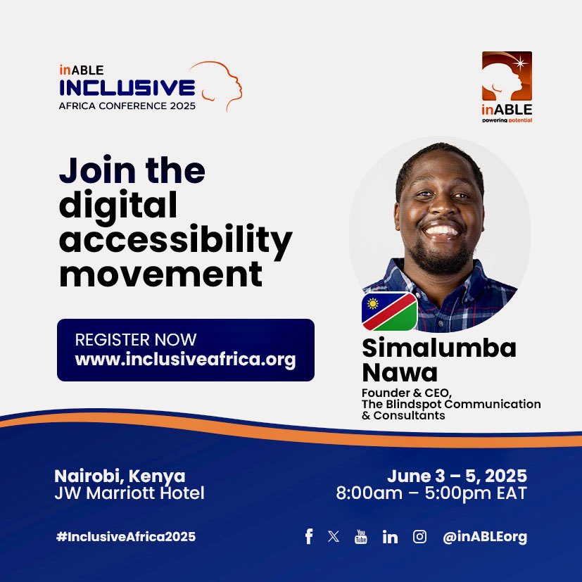 sima_speak's tweet photo. I am honoured to speak at Inclusive Africa Conference 2025! Join leaders, innovators &amp; advocates to accelerate digital accessibility.
JW Marriott Nairobi | June 3–5 | 8 am–5 pm EAT
Register: https://t.co/isaeS6KruG
#InclusiveAfrica2025 #DigitalAccessibility #inABLE https://t.co/uUCNHvAAsx