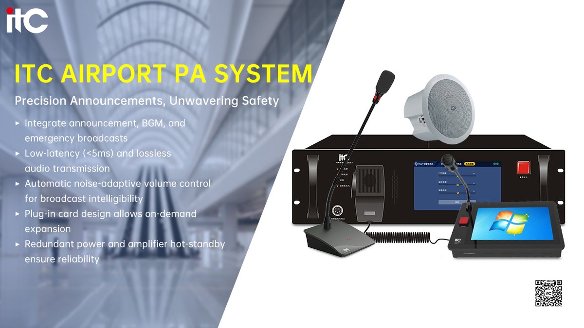 GuangzhouITC's tweet image. ✈️ Clear Communication, Smooth Travel
🔊Whether it’s boarding calls or critical alerts, trust itc airport PA system to deliver sound that moves with every journey.
More at itctech.com.cn
#pa #airport #pasystem #broadcast #speaker
