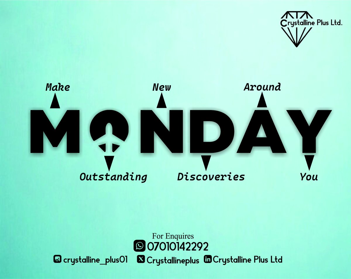 Crystallineplus's tweet photo. New week, new goals! Make Outstanding New Discoveries Around You 
whether it’s a visa process or a travel destination, let’s make it happen.
Send us a message today to get your Visa Processed

#MondayMotivation We Are Back Promote Top 4 Amen #TheLastOfUs Tosin Wike https://t.co/m1YrAJqPVm