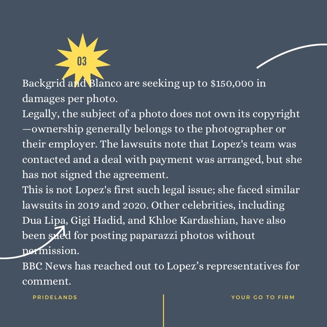 Jennifer Lopez sued in copyright case for posting photos of herself.