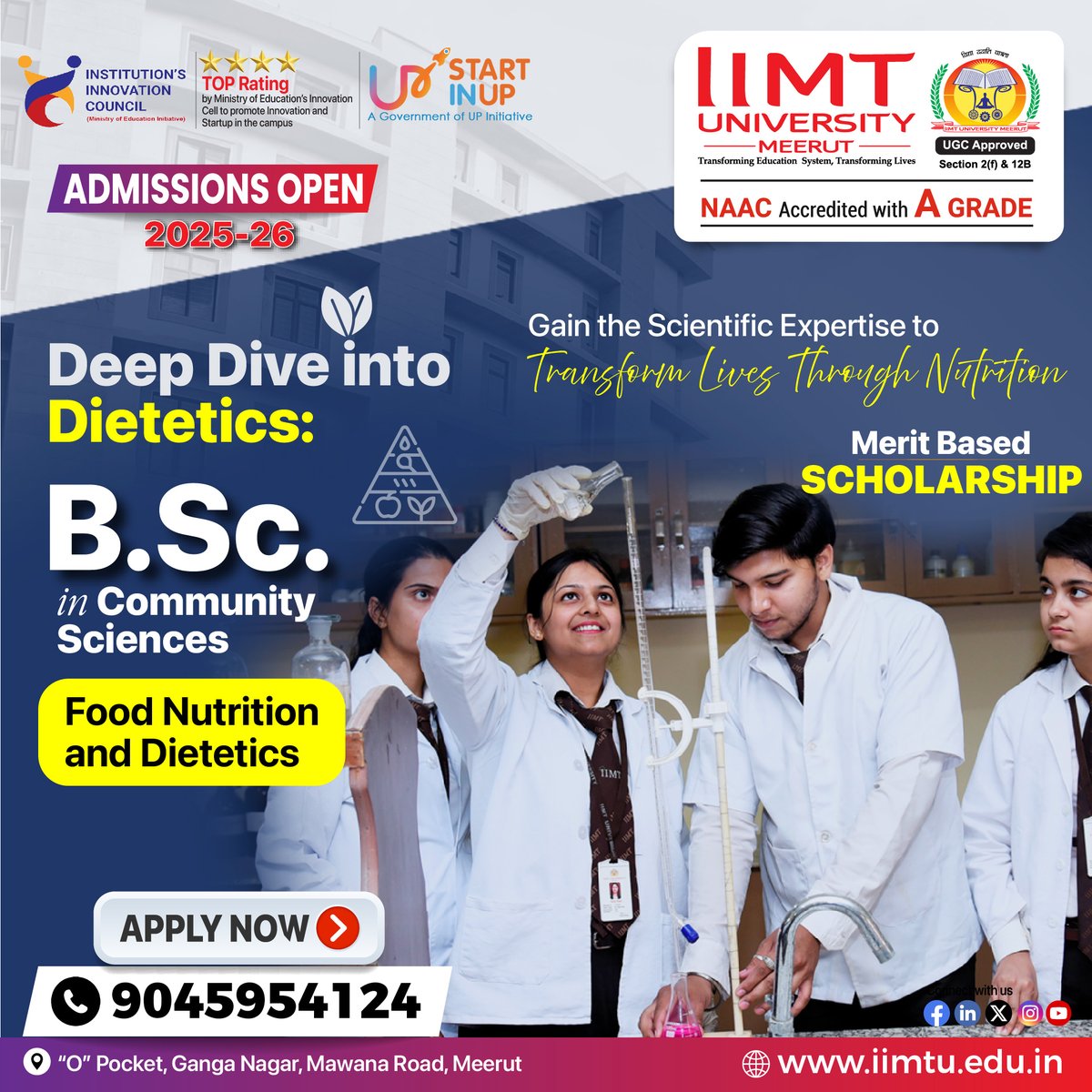 IIMT_U's tweet photo. 👉 Admissions Open in B. Sc. in Community Sciences - Food, Nutrition & Dietetics
📌 Enroll now to start your journey in community science!
Call: 📞 9045954124 | Visit 🌐 https://t.co/3CxZLmQolF
#CommuntiyScience #HomeScience #Food #Nutrition #Dietetics #IIMTUAdmissions2025 https://t.co/t2KSSj1U3Q