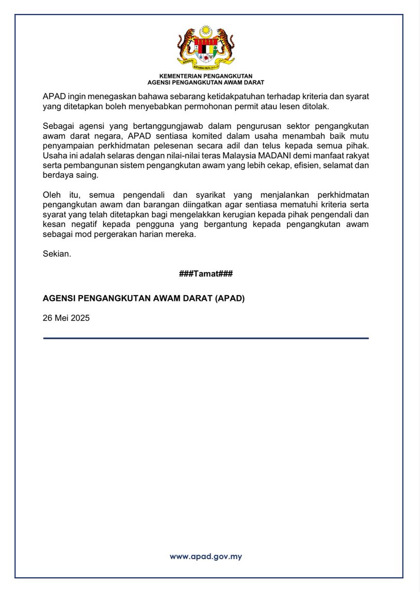APADchannel's tweet image. 🚌 Penjelasan APAD: Isu Bas Smart Selangor di USJ
APAD maklum isu penangguhan perkhidmatan bas Smart Selangor bagi laluan SJ01–SJ05 di kawasan MBSJ.

#APADchannel  #BasSmartSelangor  #IsuUSJ #PengangkutanAwam  #MalaysiaMadani