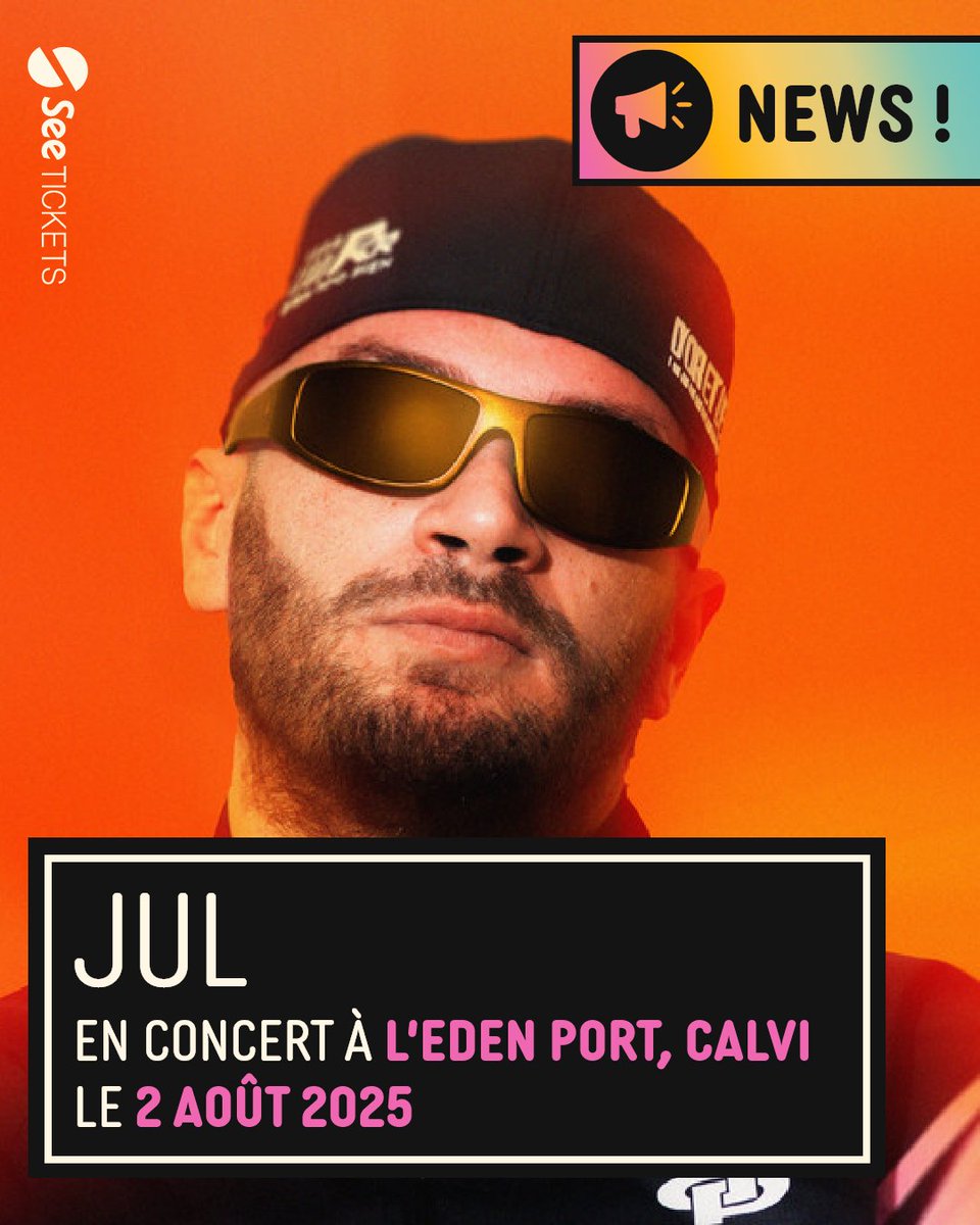 Après avoir enflammé le Stade de France et le Vélodrome  ce week-end… Surprise : Jul débarque à Calvi cet été ! 🔥   

📍Rendez-vous le 2 août 2025 à l’Eden Port 

🎟️Billetterie dispo dès 18h aujourd'hui sur SeeTickets : bit.ly/4do8dbq