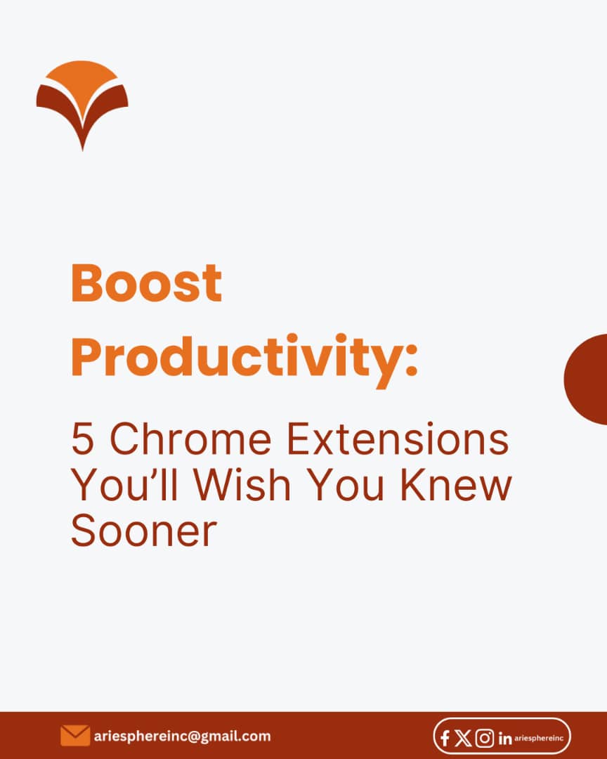 ariesphereinc's tweet photo. Small tools, BIG difference.
These Chrome extensions help you save time, focus better, and stay organized.
Tried any of them before? 👇🏼
#ChromeExtensions #FreelancerTools #WorkSmart #ProductivityStack #ariesphereinc #freelancertips #remotework https://t.co/d7wO2rTwUA