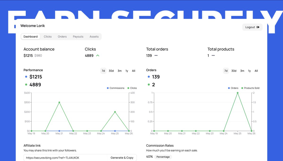 lorik (@lorikmor) on Twitter photo I am launching the affiliate program for <a href="/SecureVibing/">SecureVibing</a> , everyone who thinks that the app is valuable and wants to earn some extra money by helping people secure their website now they can.
40% commissions on every sale
Link to apply below: I am launching the affiliate program for <a href="/SecureVibing/">SecureVibing</a> , everyone who thinks that the app is valuable and wants to earn some extra money by helping people secure their website now they can.
40% commissions on every sale
Link to apply below: