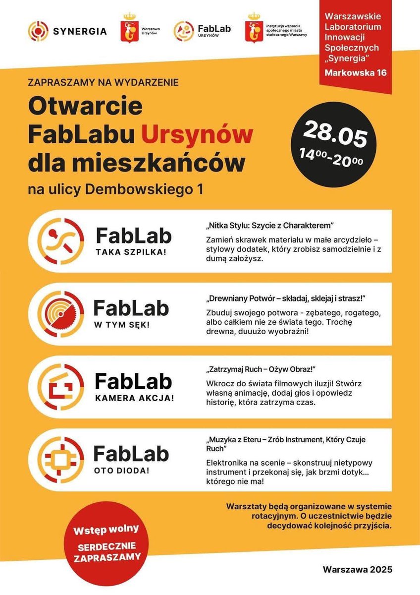 MiastoUrsynow's tweet image. Otwarcie  #FabLab Ursynów dla mieszkańców już w środę 28 maja w godz. 14:00 - 20:00. FabLab prowadzony będzie przez Warszawskie Laboratorium Innowacji Społecznych &quot;Synergia&quot;…