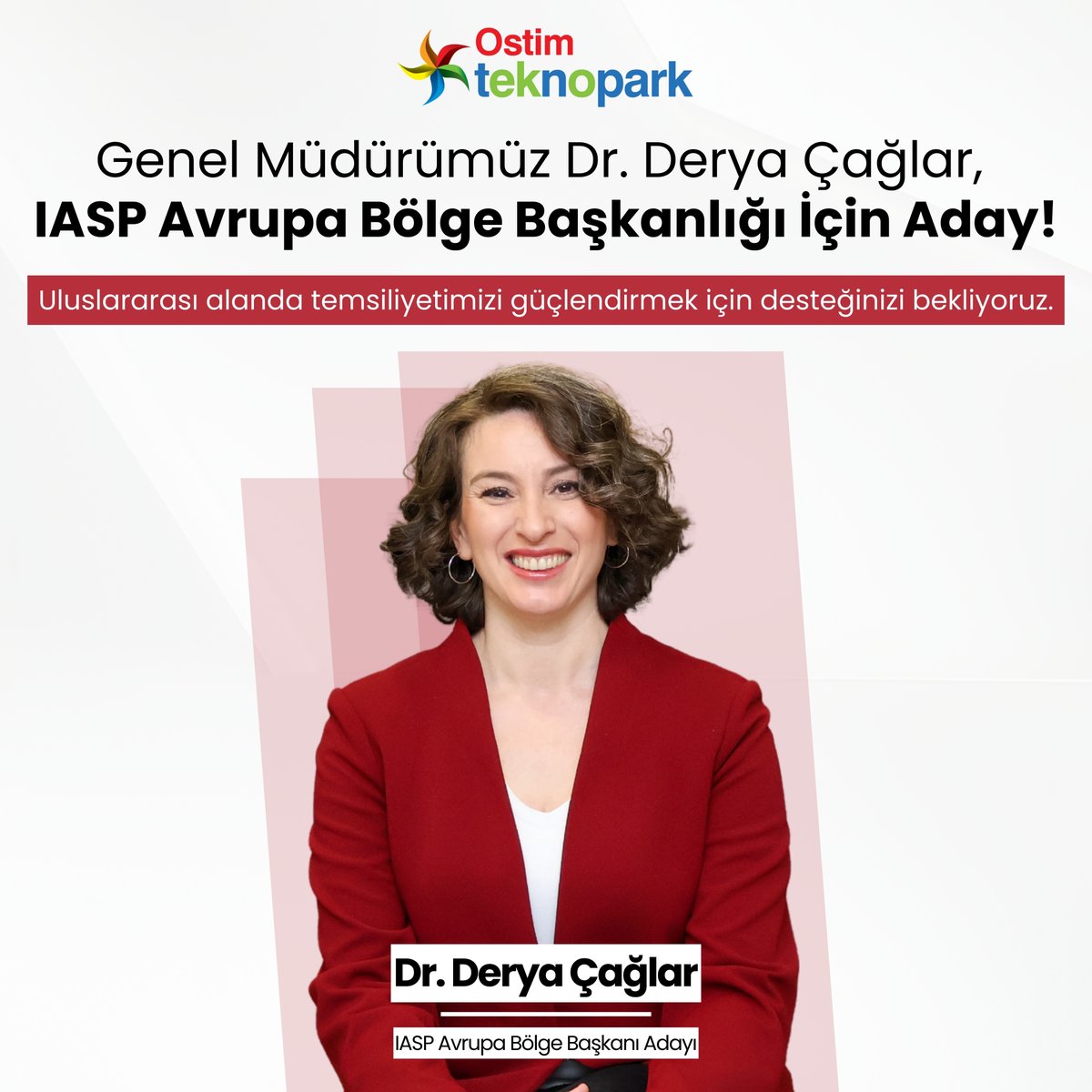 Genel Müdürümüz Dr. Derya Caglar, <a href="/IASPnetwork/">IASP</a>  Avrupa Bölge Başkanlığı için aday oldu! 🎉

İnovasyon ve girişimcilik alanında Avrupa’daki temsiliyetimizi güçlendirmek, bilgi ve deneyim paylaşımını artırmak için bu önemli yolculuğa çıktık. 💡🌍

#IASP <a href="/ostimosb/">Ostim OSB</a>