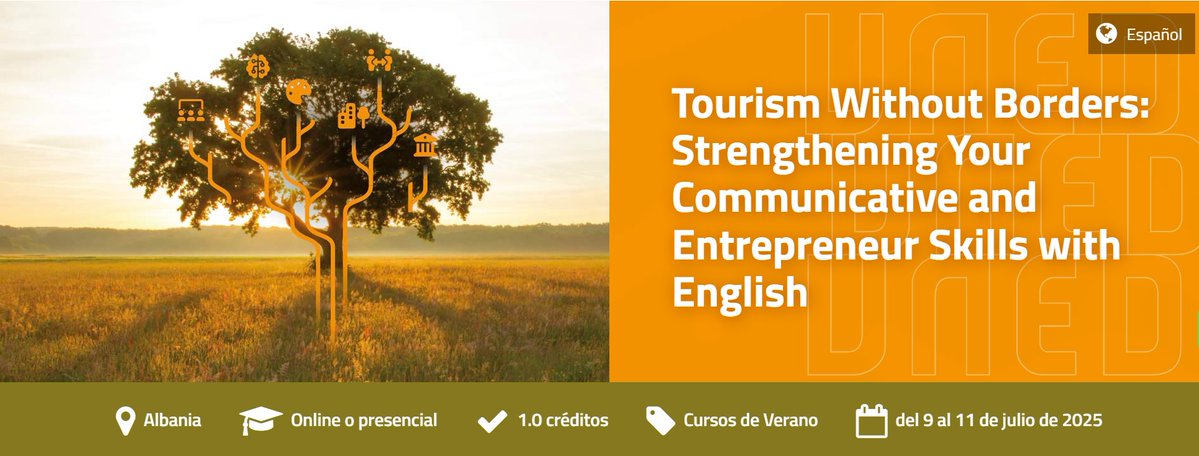 UNED_Filología (@uned_filologia) on Twitter photo 🟢Tourism Without Borders: Strengthening Your Communicative and Entrepreneur Skills with English
🗓️ Del 9 al 11 de julio
👉 Más información: extension.uned.es/actividad/idac…
<a href="/DepExtranjeras/">Departamento de Filologías Extranjeras UNED</a> 🟢Tourism Without Borders: Strengthening Your Communicative and Entrepreneur Skills with English
🗓️ Del 9 al 11 de julio
👉 Más información: extension.uned.es/actividad/idac…
<a href="/DepExtranjeras/">Departamento de Filologías Extranjeras UNED</a>