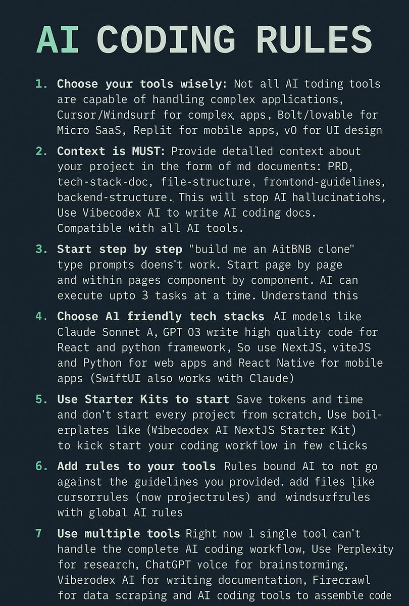 Kiri11_Shi's tweet photo. In 7 months, I completed 10 projects with AI code.

I follow these 8-Rules for best coding workflow:

👉👉 Bookmarking this for future use. https://t.co/0pwUsPhXlr