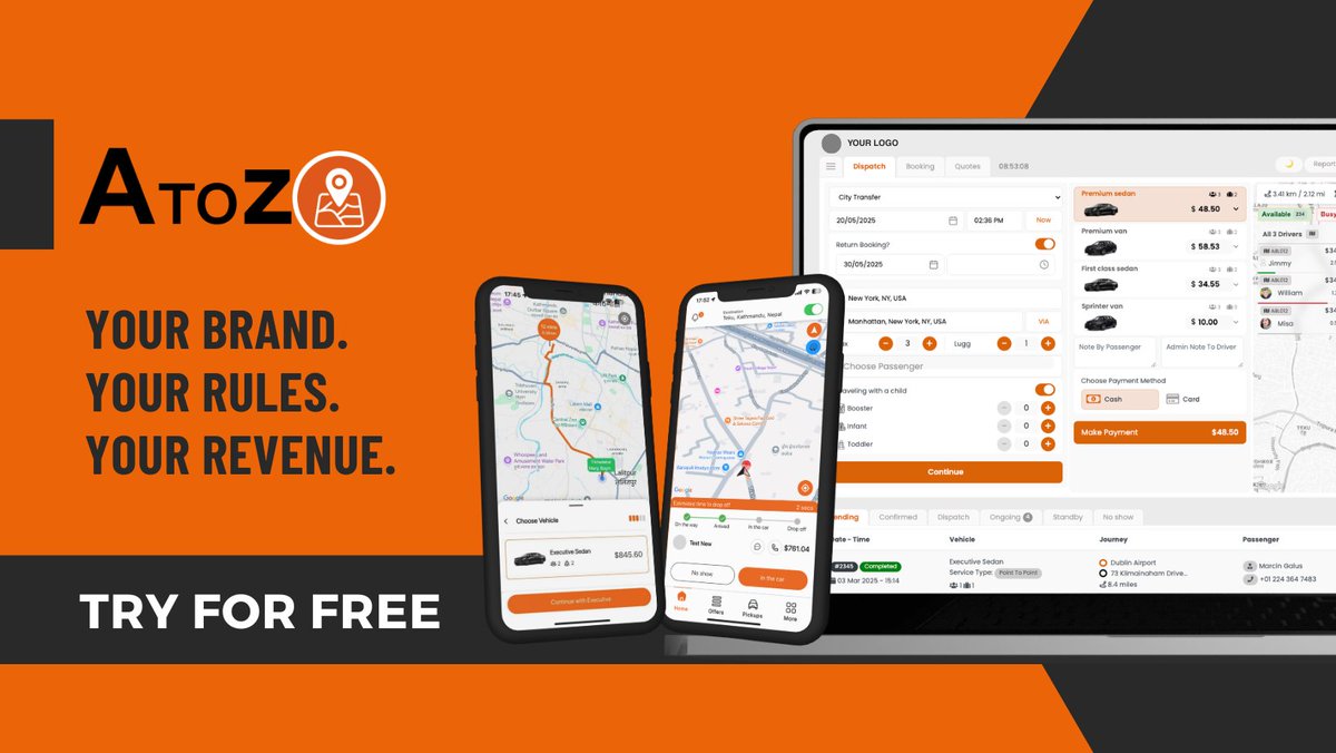 AZZDispatch's tweet image. 🚖 All-in-one dispatch software, booking tools, driver + passenger apps. Scalable. Smart. 
#DispatchSoftware
Still have questions? Reach out to us at atozdispatch.com/contact  or call us at +1 ( 302 ) 499-1612, or email us at support@atozdispatch.com
