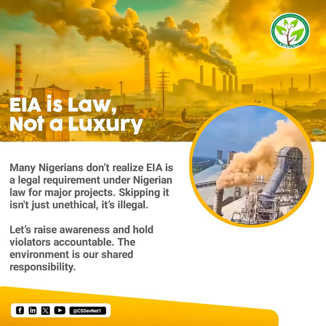 Do you know that EIA is a legal requirement?
Let's act Now.

#Act4GreenNigeria
#WhatHasChanged
#climatejustice

<a href="/PACJA1/">PACJA</a> 
<a href="/CSDevNet1/">Climate & Sustainable Development Network</a> 
<a href="/officialABAT/">Bola Ahmed Tinubu</a>