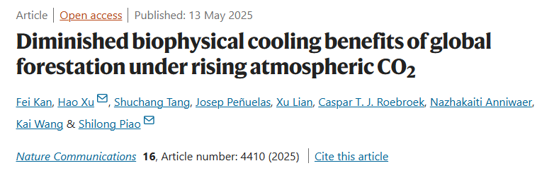🌍🌳 New study shows forests help cool the planet ❄️—but rising CO₂ 📈 is making that less effective 😕Smarter forest management 🌲 is key to keeping their climate benefits strong 💪🌿!
Fei Kan <a href="/JosepPenuelas/">Josep Penuelas</a> @csic <a href="/creaf/">creaf</a> <a href="/iec/">IEC</a>

🔗 nature.com/articles/s4146…