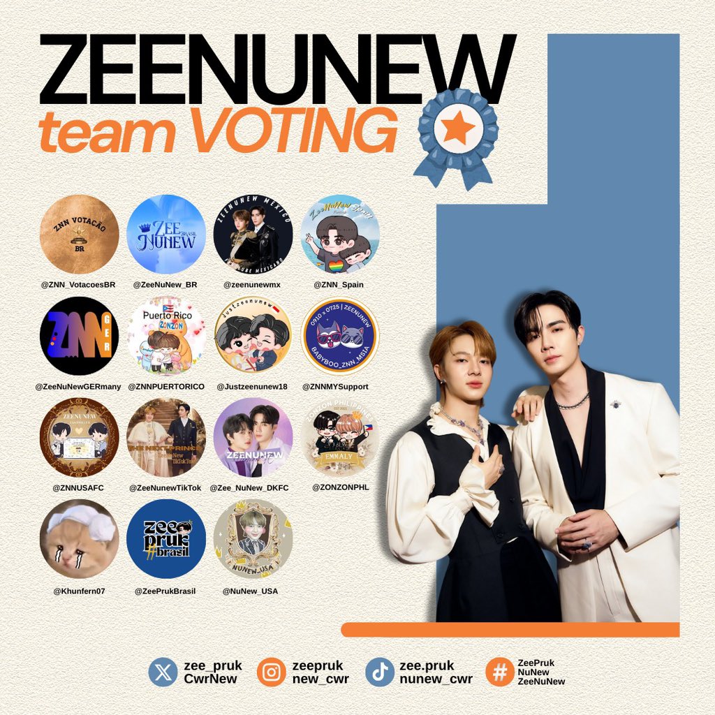 ZeeNuNew_VotaçãoBR (@znn_votacoesbr) on Twitter photo We are happy to announce that the voting page has grown and we are now a big TEAM!
Welcome 🫂
<a href="/ZNNPUERTORICO/">🐺ZeeNuNew🐱PuertoRico🇵🇷</a>,
<a href="/Khunfern07/">Khunfern 👑</a>
<a href="/ZNNMYSupport/">BabyBoo_ZNN_MALAYSIA</a>
<a href="/zeenunewmx/">ZeeNuNew México🇲🇽</a>
<a href="/ZNN_Spain/">ZeeNuNew Spain FC</a>
<a href="/Justzeenunew18/">Justzeenunew 🇮🇩</a>
@ZeeNuNewGermany
@Zee_NuNew_DKFC
@ZeeNuNew_BR
<a href="/ZNNUSAFC/">Official ZeeNuNew USA Fanclub</a>
<a href="/ZeeNunewTikTok/">ZeeNuNewTikTokTeam( slow)</a>
<a href="/ZeePrukBrasil/">Zee Pruk Brasil 🇧🇷</a> We are happy to announce that the voting page has grown and we are now a big TEAM!
Welcome 🫂
<a href="/ZNNPUERTORICO/">🐺ZeeNuNew🐱PuertoRico🇵🇷</a>,
<a href="/Khunfern07/">Khunfern 👑</a>
<a href="/ZNNMYSupport/">BabyBoo_ZNN_MALAYSIA</a>
<a href="/zeenunewmx/">ZeeNuNew México🇲🇽</a>
<a href="/ZNN_Spain/">ZeeNuNew Spain FC</a>
<a href="/Justzeenunew18/">Justzeenunew 🇮🇩</a>
@ZeeNuNewGermany
@Zee_NuNew_DKFC
@ZeeNuNew_BR
<a href="/ZNNUSAFC/">Official ZeeNuNew USA Fanclub</a>
<a href="/ZeeNunewTikTok/">ZeeNuNewTikTokTeam( slow)</a>
<a href="/ZeePrukBrasil/">Zee Pruk Brasil 🇧🇷</a>
