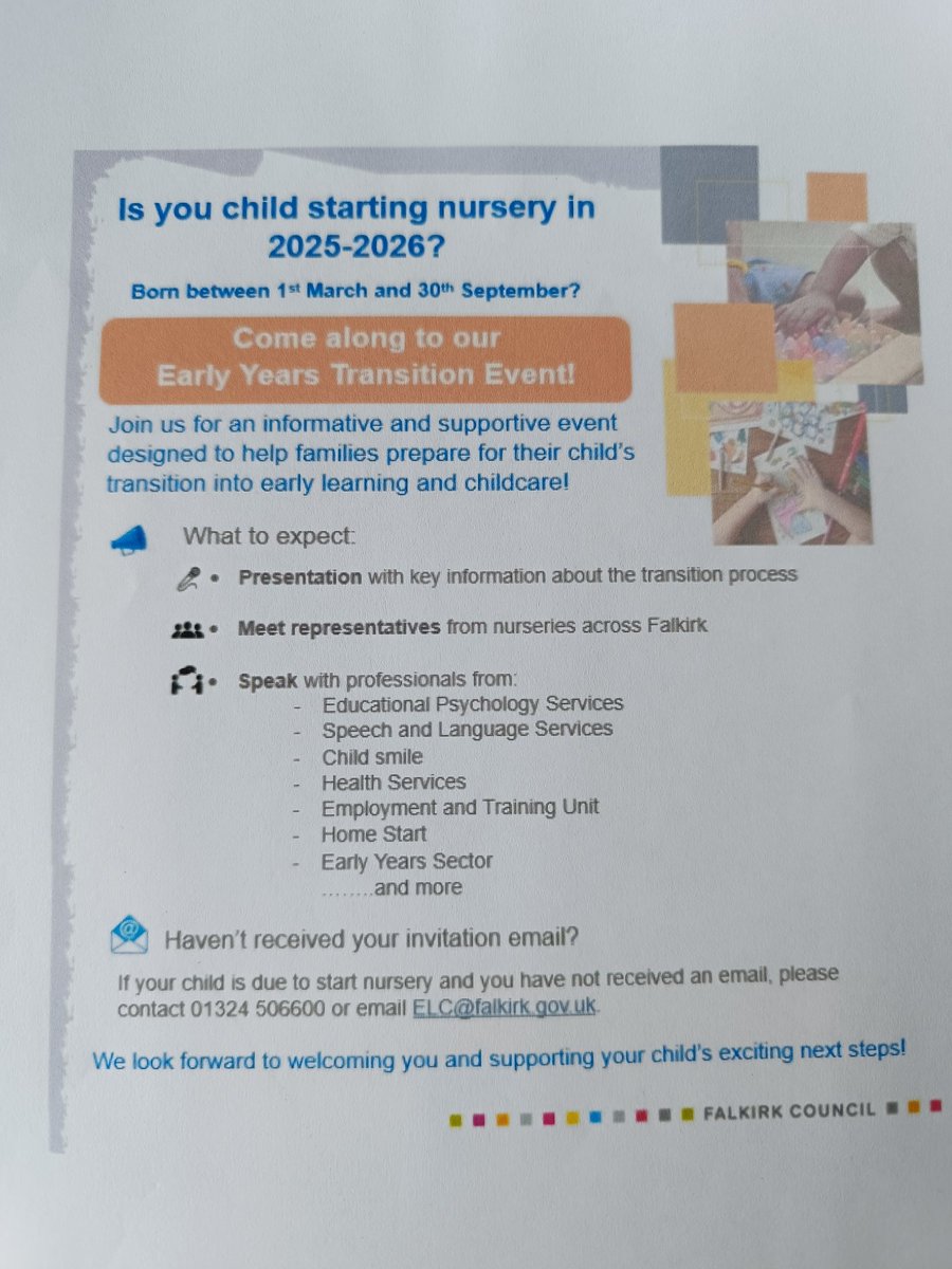 Come along and meet staff from Borrowstoun ELC Centre tomorrow night from 6-8 at Grangemouth Community Education Centre.