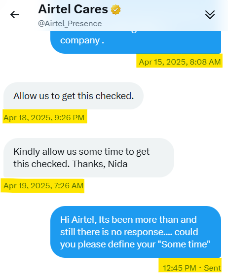 pparam23's tweet photo. @Airtel_Presence Hi @airtelindia @Airtel_Presence, any excuse for this??? Why you are just accepting that your support service is getting degrade... https://t.co/yv6LXRH9ei