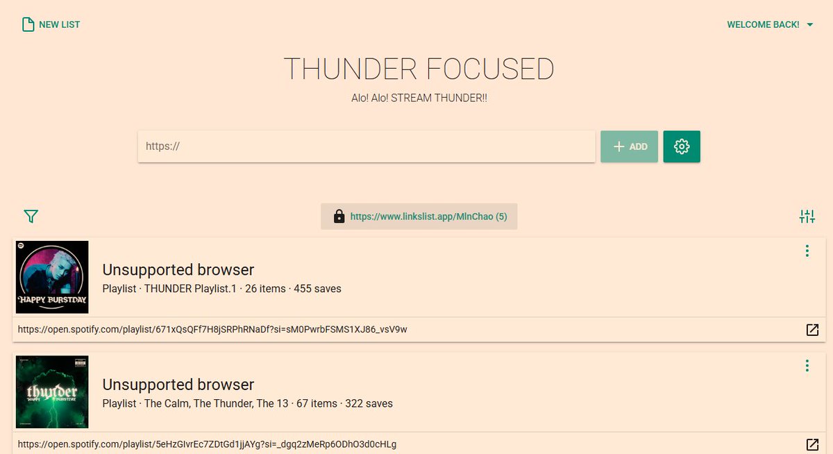 Carats 📢📢

I have made this list of all THUNDER FOCUSED Spotify playlists !! I will update them with more.

🖇️linkslist.app/MlnChao

Please use it and stream properly! Check the guides in thread!