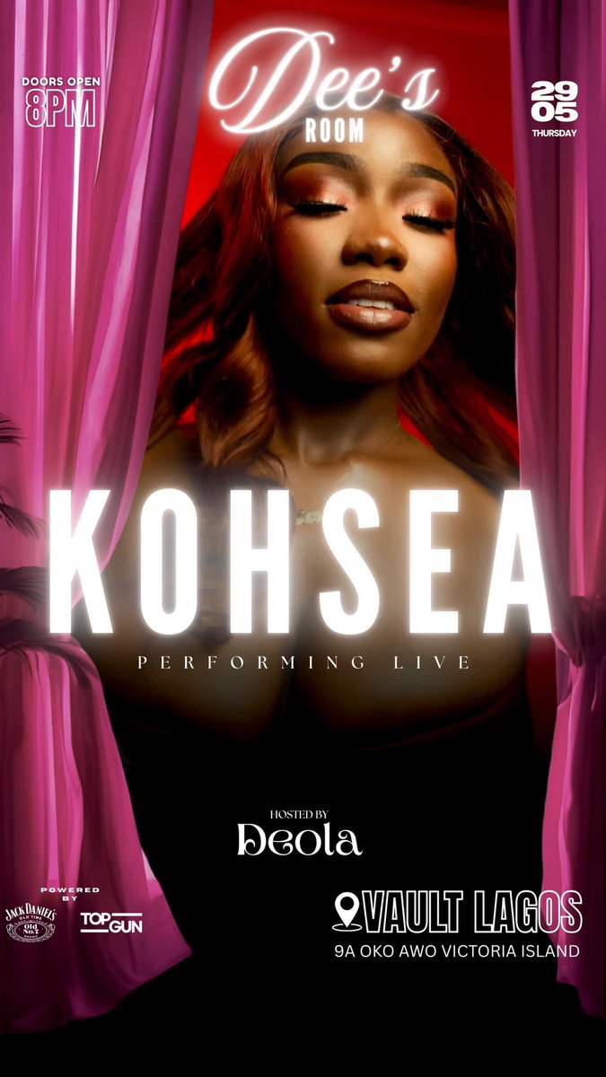 deolamusic's tweet photo. Lagos, are you ready? Dee’s Room is pulling up with vibes, performances, and unforgettable energy. First edition finna go crazy don’t say we didn’t tell you! This Thursday, 9PM at The Vault Lagos. #DeesRoom #LagosVibes https://t.co/DQAZvJvWVg