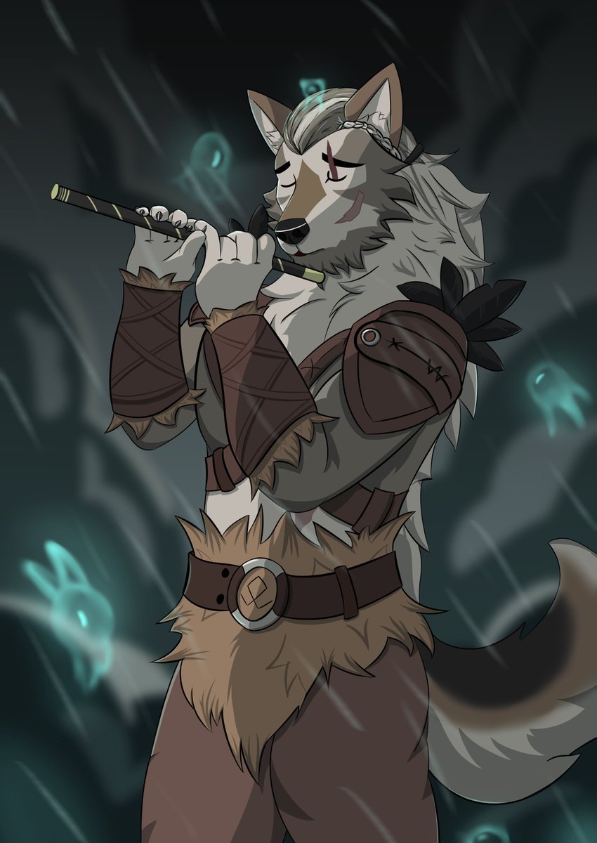 Lorat_Nar's tweet photo. Artwork made for a Silly-con featuring one of the mascots.

One of my favourite woks to-date <3
#wolf #spirit #flute #rain #wet #convention #mythology https://t.co/0zCM590ZNi