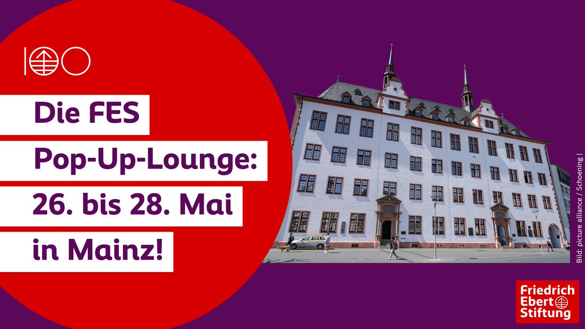 FESonline's tweet photo. @SabineFandrych Die fünfte Station vom 26. bis 28. Mai ist #Mainz – mit einem abwechslungsreichen Programm auf dem Platz vor der Alten Universität! Es gibt Tolles zu sehen und zu erfahren. Das ganze Programm findet ihr hier:
👉 https://t.co/AfBsild8JH
#FES100 #Mitfeiern #DemokratieGestalten https://t.co/iu6gPAkUTu