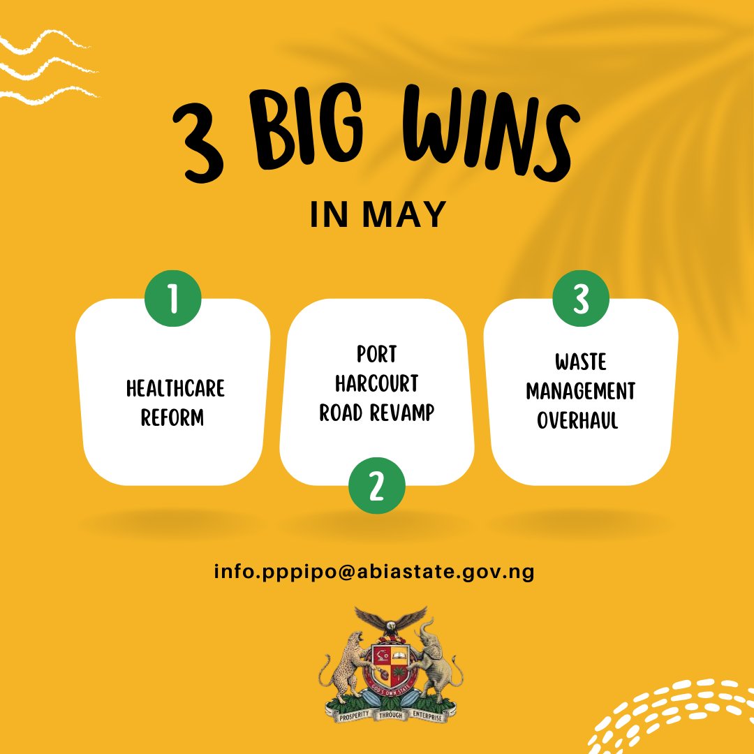 AbiaPPP_IP's tweet image. 3 Big Wins in May – Abia Govt in Action!
🏥 New salary scale + 771 health hires
🚧 Port Harcourt Rd in Aba revamped
♻️ Waste mgmt overhaul = cleaner cities, new jobs
Progress through partnerships.
#AbiaRising #AbiaPPP #SmartDevelopment