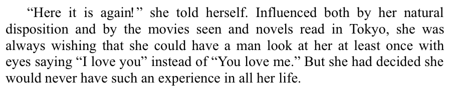 whybyfire's tweet image. Beautiful passage from Yukio Mishima’s "The Sound of Waves" about a girl from a secluded island absorbing self-defeating beliefs on relationships from media in college.