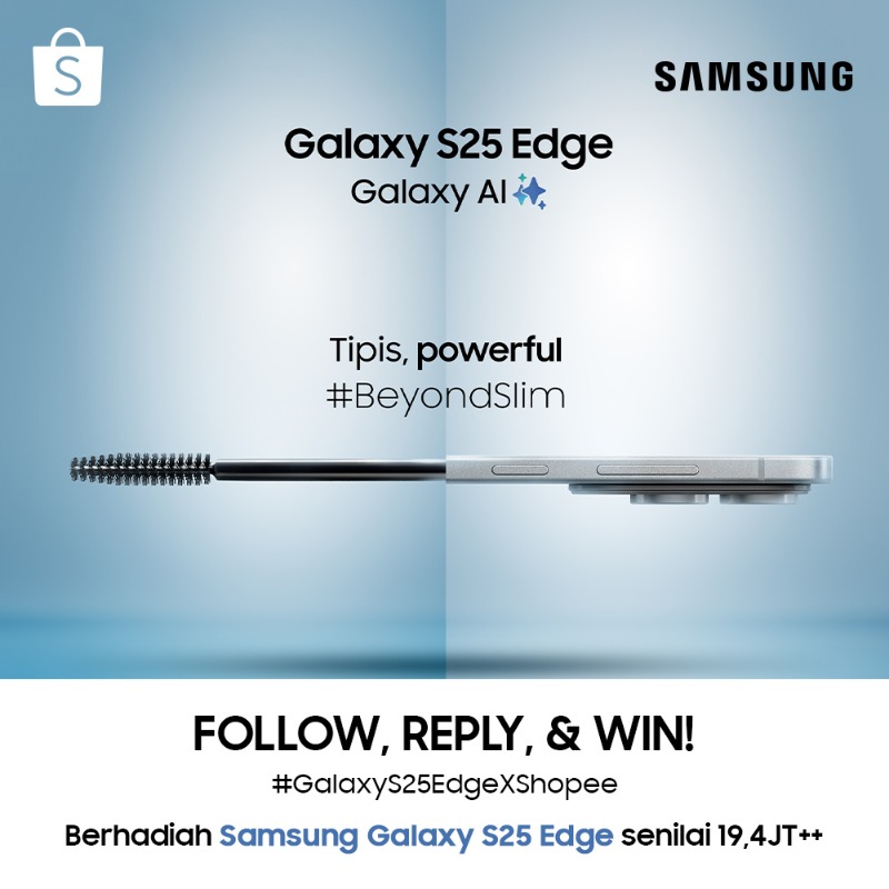 ShopeeID's tweet photo. ✨GIVEAWAY SAMSUNG GALAXY S25 EDGE✨ 

Sobat Shopee! Mau Galaxy S Series paling tipis yang pernah ada? Yuk, ikutan!

Caranya: 
- FOLLOW @ShopeeID
- RT, Like, &amp; KLIK gambar
- REPLY: Pengen banget pre-order #GalaxyS25 Edge yang tipisnya beyond slim #GalaxyS25EdgeXShopee

Good luck!