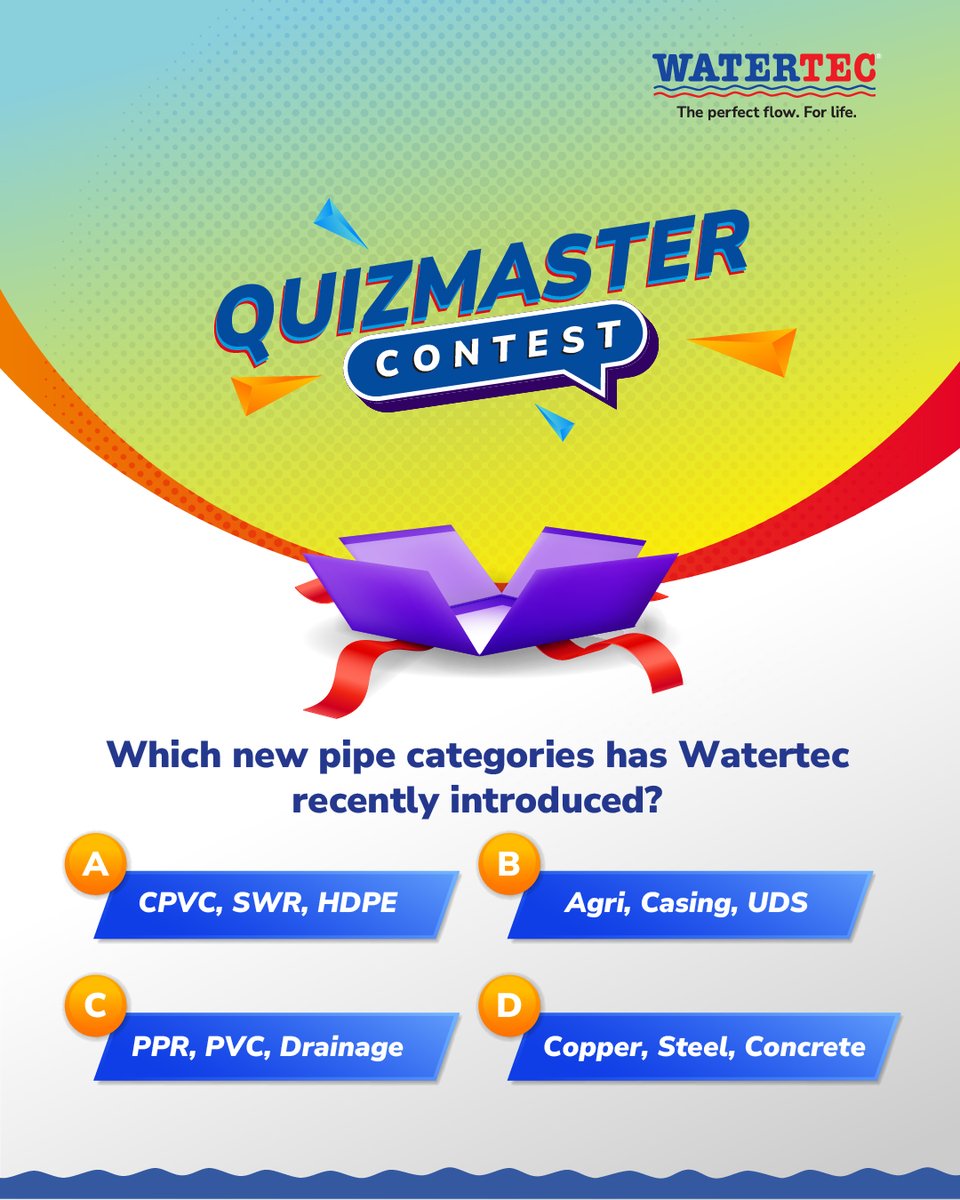Contest Time!
Which new pipe category has Watertec recently introduced?
Be the first to comment the correct answer &amp; win an Amazon voucher worth Rs. 500!
#Watertec #ContestAlert #PlumbingInnovation