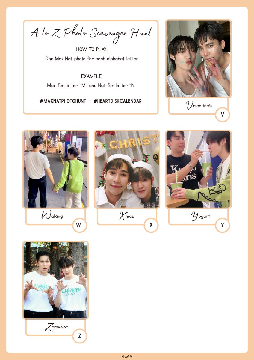🔍 MAXNAT A - Z PHOTO SCAVENGER HUNT

Team HDMN #MaxNatPhotoHunt is here. Heartdisk can use the same words as us or use any words that they want to! There are so many different words that can be used and more than enough Max Nat photos to represent them ☺️

#MaxNat #แม้กณฐ