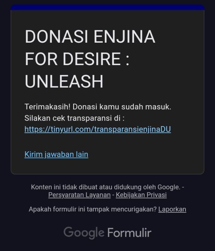 DONATION CHAIN CHALLENGE FOR ENJINA

ENJINA SIAP MENYAMBUT DESIRE:UNLEASH 

🎈Donasi dengan nominal sesukamu
🎈Isi form donasi tinyurl.com/enjinadesireun…
🎈tag 5 moots

<a href="/seunglv0/">Echy🍒 rest</a> <a href="/yjwnshki/">abell.🐈</a> @bellezaa31 <a href="/neeptoneez/">sheila 𖧧 . ࣪</a> @tatajaeyuniee