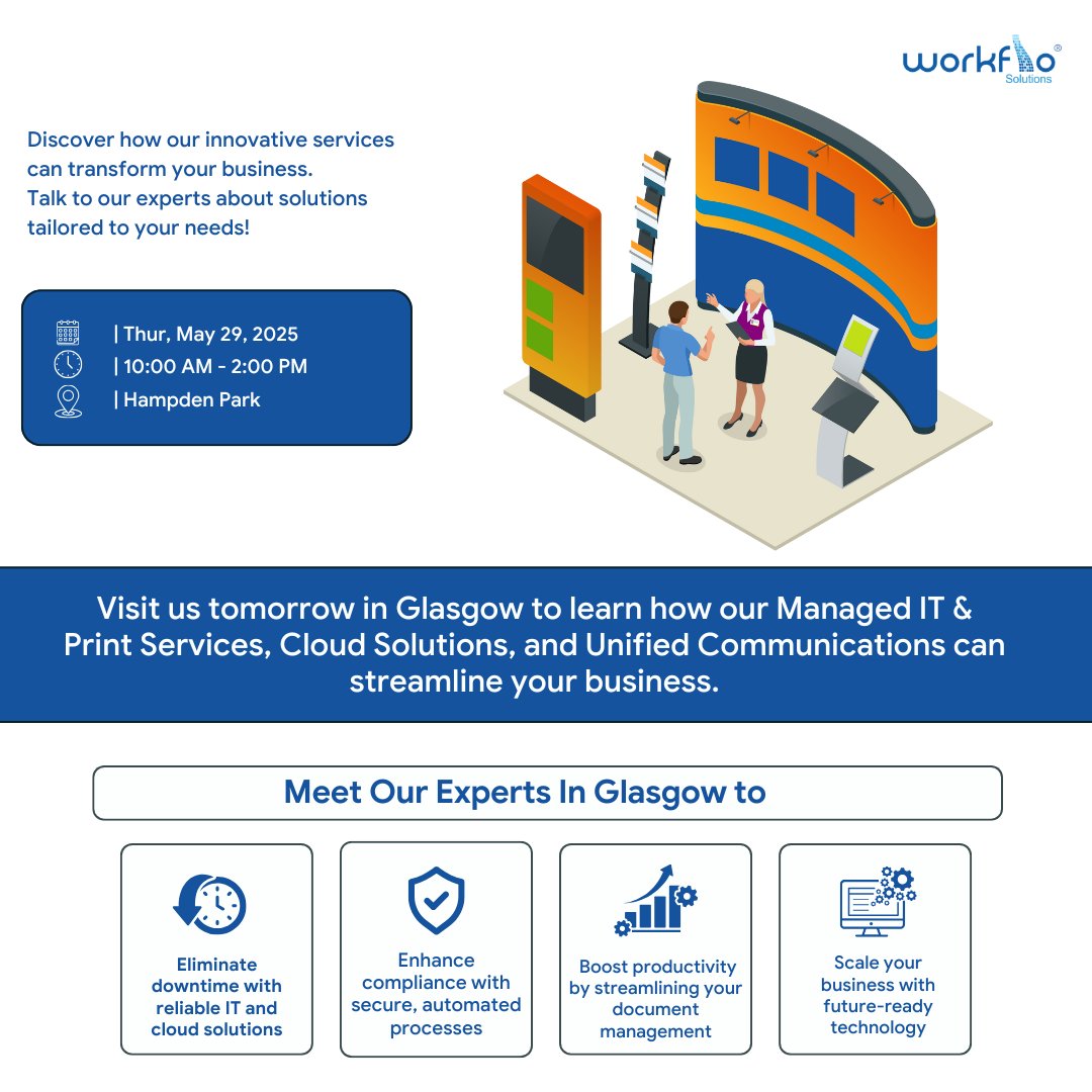 Workflo_sol's tweet image. The right business solutions = time &amp;amp; cost savings!

Let’s talk secure IT, smarter print management, and seamless communication at #HashtagEvent in Glasgow.

#BusinessSolutions #ITSecurity #UnifiedCommunications #Glasgow