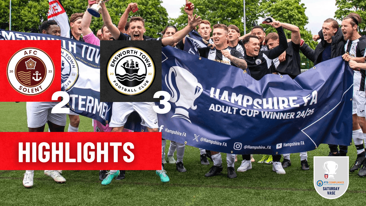 Hat-trick hero helps Emsworth Town lift the cup ⚽⚽⚽
🎥 Rewatch the highlights from our PTS Compliance Saturday Vase live now on YouTube 👇
bit.ly/43bOqsy 

#HampshireFA #GrassrootsFootball