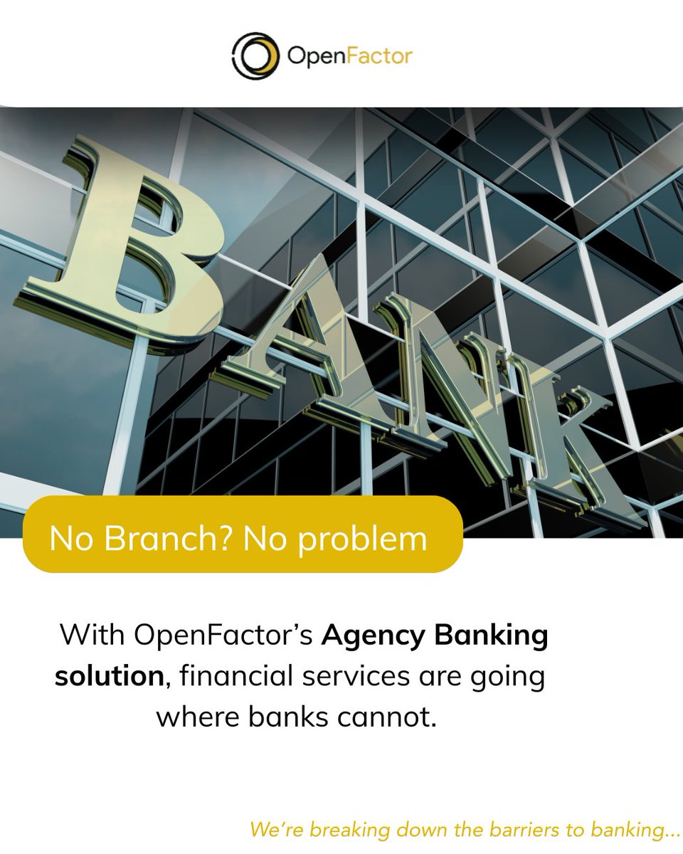 OpenFactor's tweet photo. With OpenFactor’s Agency Banking solution, financial services are going where banks can’t.
 📍 Remote villages
 📱 Feature phones
 💼 Local agents

We’re breaking down the barriers to banking.
🔹 #BankingEverywhere #AgencyBanking #FinancialAccess https://t.co/fBIGHcc6U7
