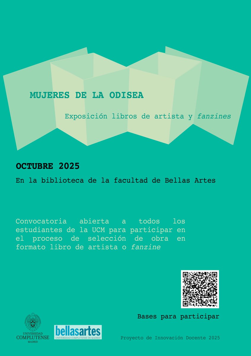MUJERES DE LA ODISEA✨👩‍🦰

Participa en una exposición colectiva de libros de artista y fanzines que reinterpretan las figuras femeninas de La Odisea.

📆Cuándo: Octubre 2025
📍Biblioteca de la Facultad de Bellas Artes – UCM
🔗acisgalatea.com/convocatoria-e…