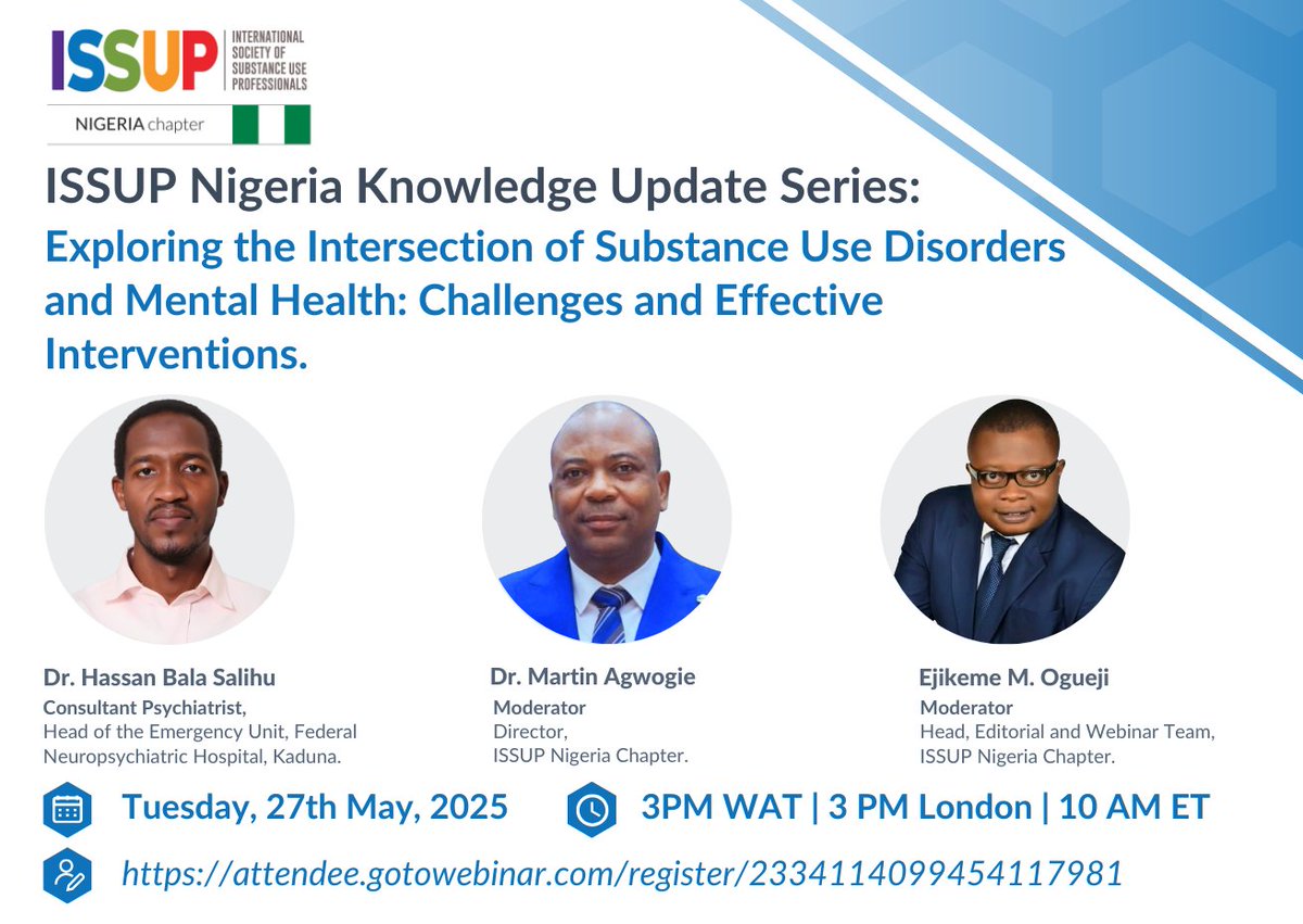 Join the next ISSUP Nigeria webinar to discuss integrated care, system-level strategies, and workforce development with guest presenter Dr. Hassan Bala Salihu.

📅 27th May 2025
⏰ 3 PM Lagos | 3 PM London
➡️ ow.ly/7GrX50VSqrY
