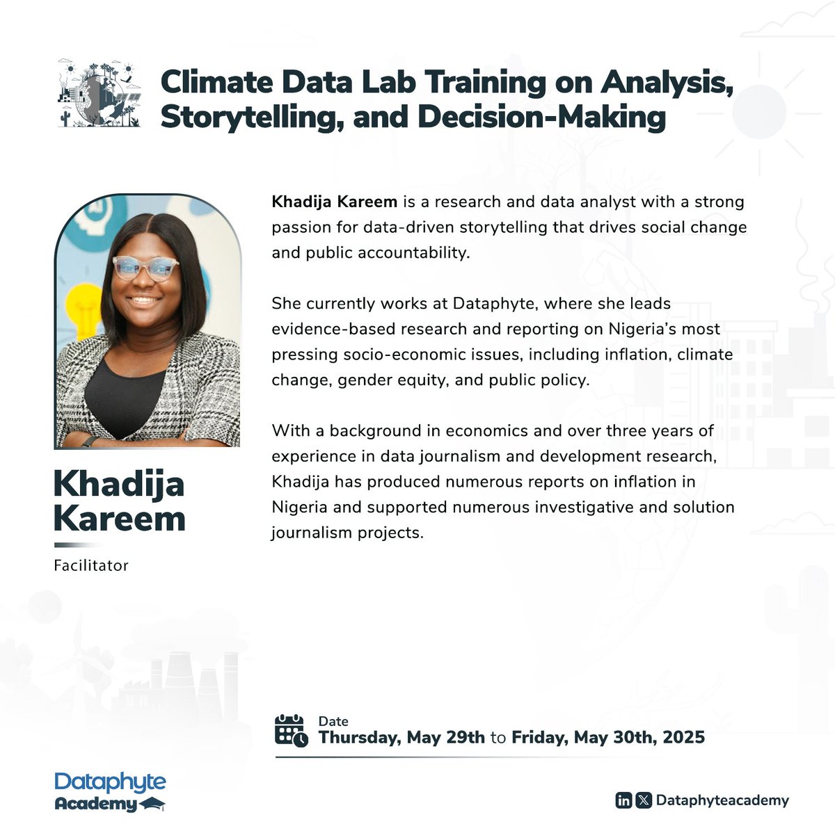 Dataphyte (@dataphyte) on Twitter photo <a href="/kadhijahhh/">Khadija Kareem</a> will be one of our facilitators at the "Climate Data Lab" Workshop happening from May 29 to 30, 2025.
This workshop is designed for journalists, advocates, and editors who want to make sense of climate data and turn it into meaningful stories and action. <a href="/kadhijahhh/">Khadija Kareem</a> will be one of our facilitators at the "Climate Data Lab" Workshop happening from May 29 to 30, 2025.
This workshop is designed for journalists, advocates, and editors who want to make sense of climate data and turn it into meaningful stories and action.