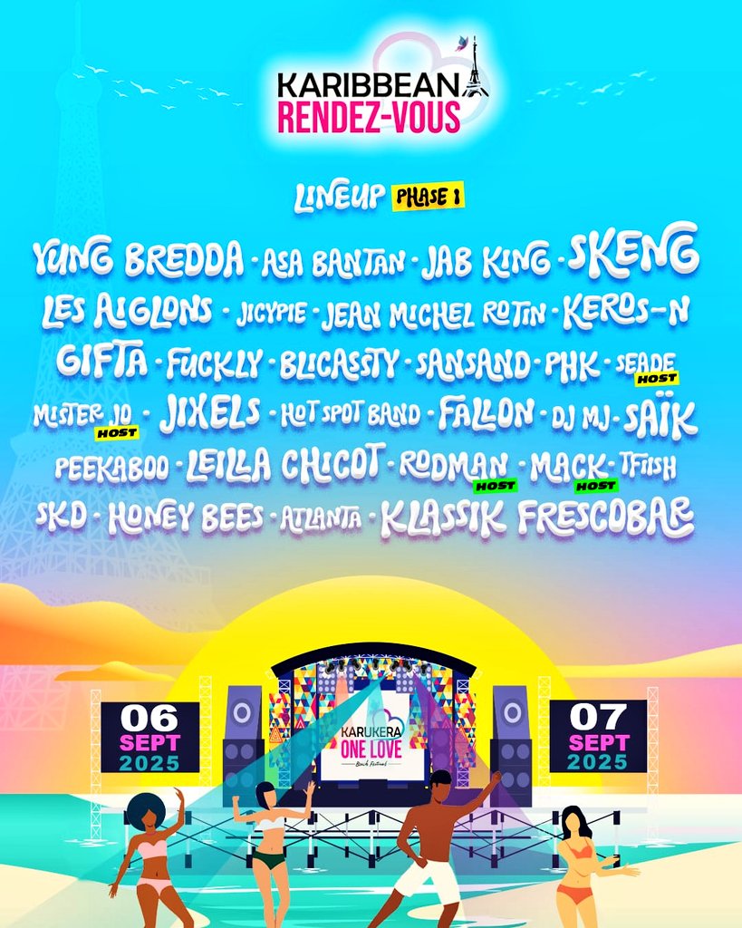 LINE-UP PHASE 1 DÉVOILÉ !
Et c’est que le début…

6 &amp; 7 SEPTEMBRE 2025 – Paris, Plage du Val-de-Seine
Nouveau lieu, nouvelle vibe, programmation XXL !

Les billets partent vite :
linktr.ee/karukeraonelove
karukeraonelove.com
#KarukeraOneLove #KOL2025