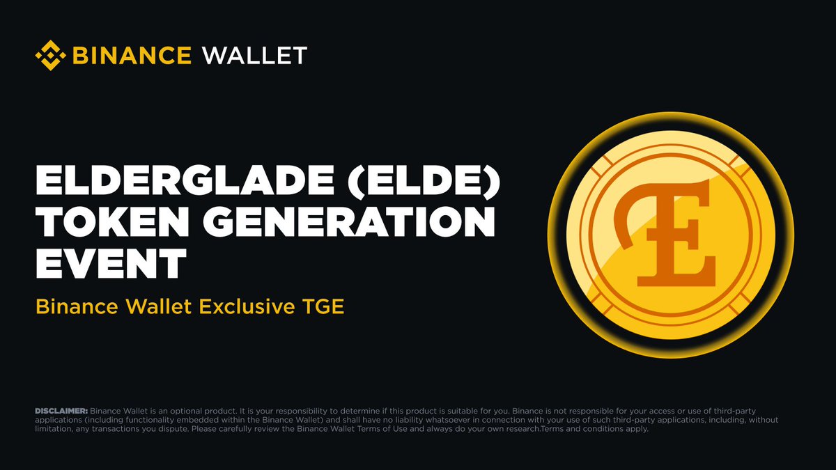 Join the 19th Exclusive TGE on #Binance Wallet with <a href="/Elderglade/">Elderglade</a> (ELDE) via <a href="/PancakeSwap/">PancakeSwap</a>!

🗓️ Subscription: May 27, 2025, from 8AM to 10AM (UTC)
📜 Eligible users need to use Binance Alpha Points to participate
🎁 Additional 16,000,000 ELDE for upcoming campaigns — details coming