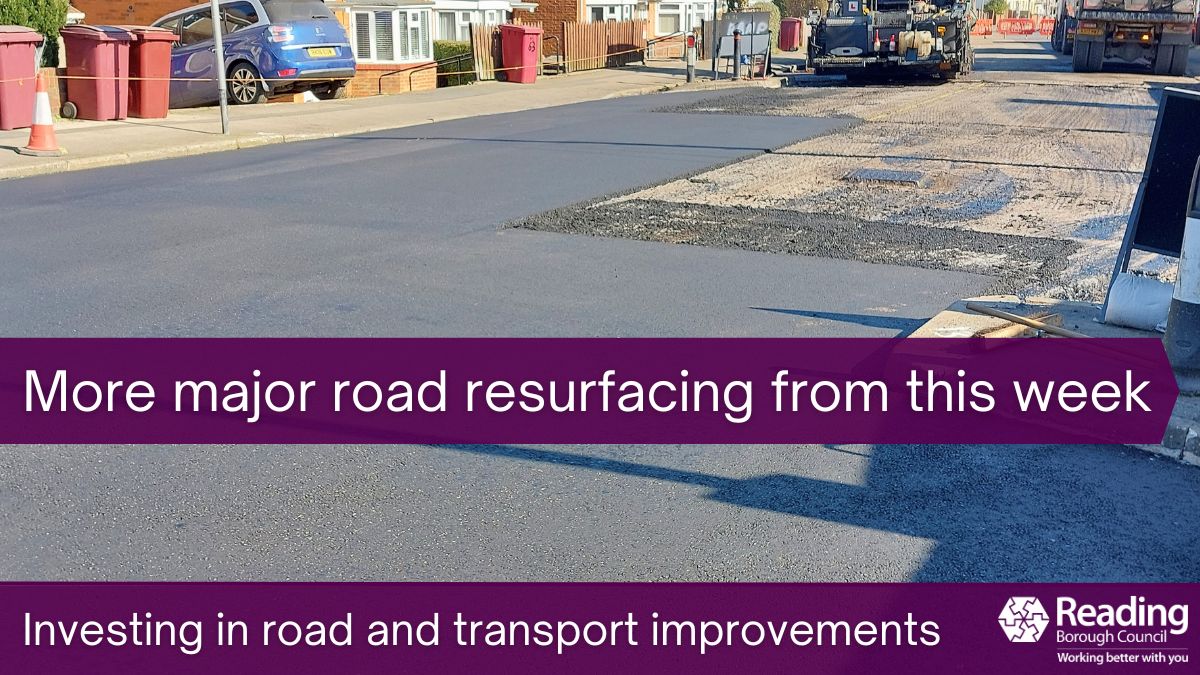 ReadingCouncil's tweet image. Reading's major roads resurfacing programme restarts again tomorrow with 15 sections of road set to be improved over the next six weeks. This is part of a wider £8m Council investment that also includes hundreds of residential roads. List of roads here: rdguk.info/Major_road_res…