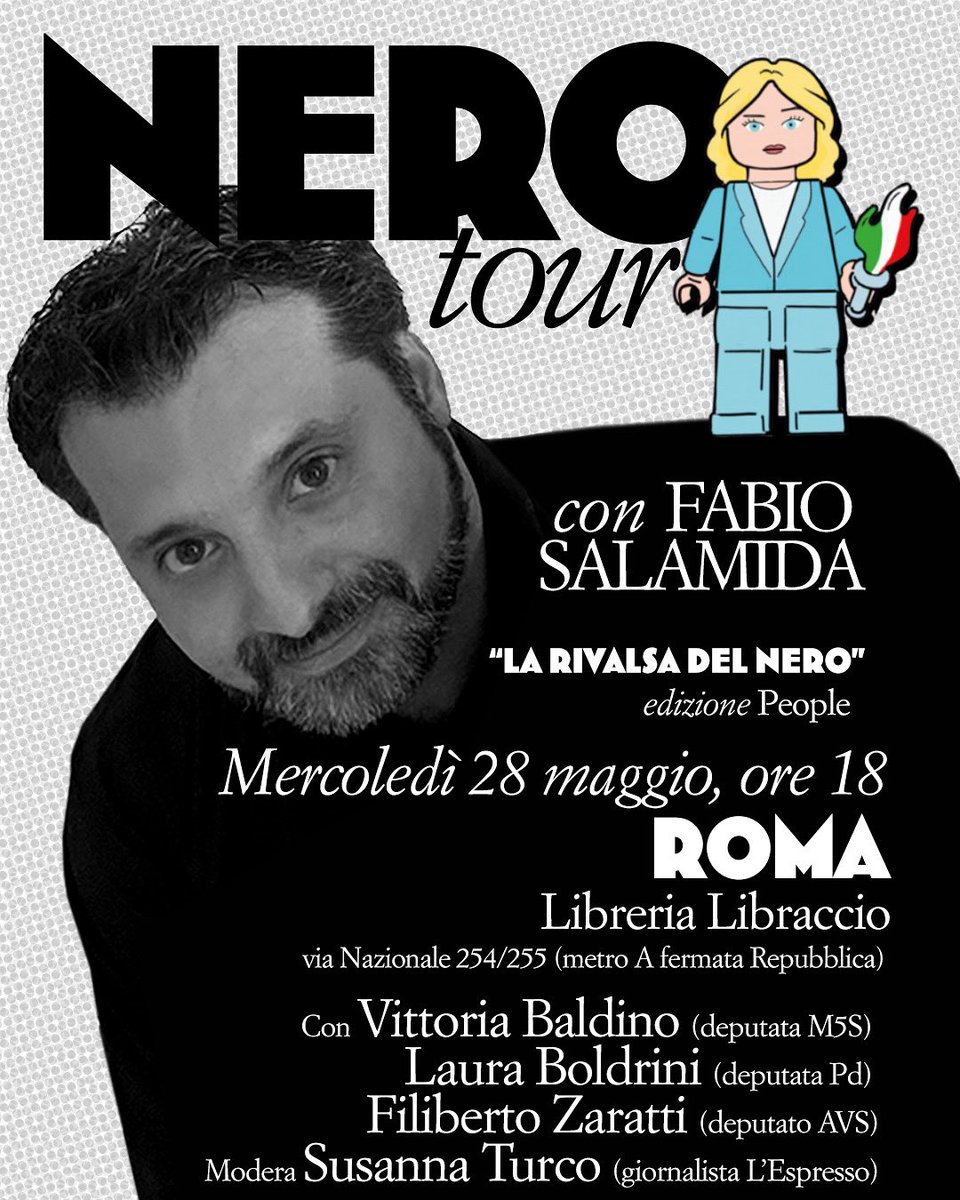 Fabio Salamida (@salamidafabio) on Twitter photo Mercoledì la prima presentazione romana del “Nero Tour”. Presenteremo il libro insieme a <a href="/BaldinoVittoria/">Vittoria Baldino</a>, <a href="/lauraboldrini/">Laura Boldrini</a>, Filiberto Zaratti e alla collega <a href="/susannaturco/">susanna turco</a>. Ci vediamo alle 18 da Libraccio a via Nazionale (metro A fermata Repubblica). Vi aspettiamo numerosi! Mercoledì la prima presentazione romana del “Nero Tour”. Presenteremo il libro insieme a <a href="/BaldinoVittoria/">Vittoria Baldino</a>, <a href="/lauraboldrini/">Laura Boldrini</a>, Filiberto Zaratti e alla collega <a href="/susannaturco/">susanna turco</a>. Ci vediamo alle 18 da Libraccio a via Nazionale (metro A fermata Repubblica). Vi aspettiamo numerosi!