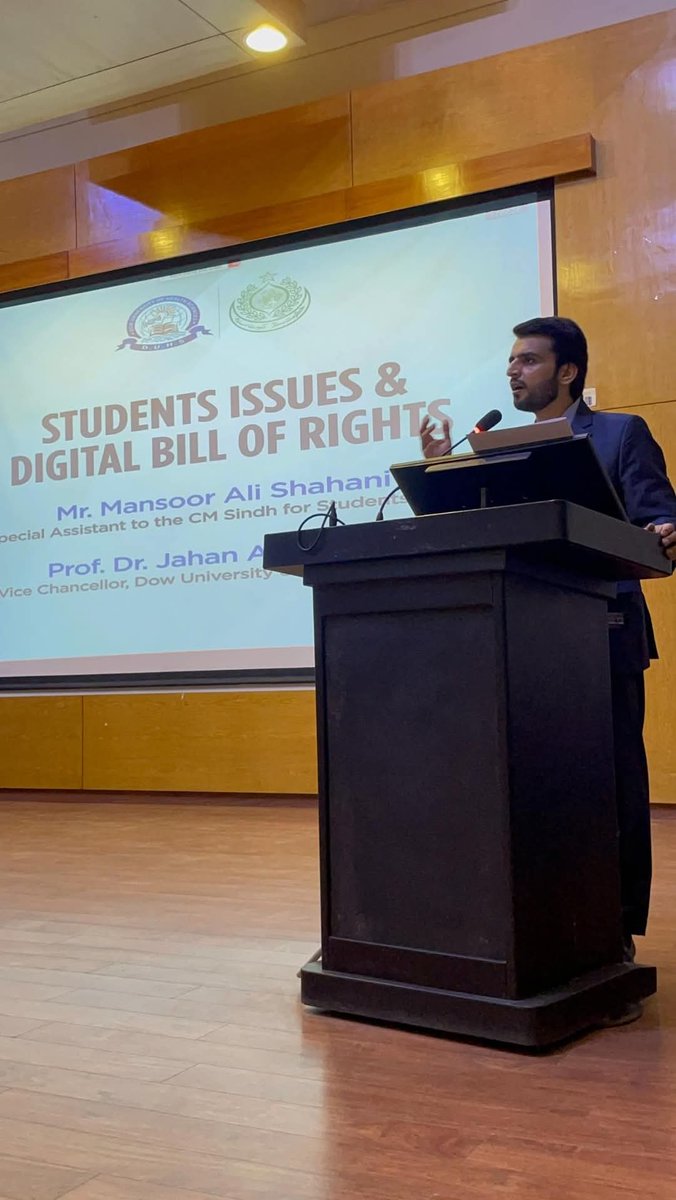 Special assistant to CM Sindh for Student affairs and President PSF Sindh <a href="/psfmansoor/">Mansoor Shahani</a> addressing the students on student issues and digital bill of rights at Dow university of health science.